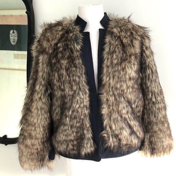 Rebecca Taylor Faux Fur Crop Coat w/ Silk Trim